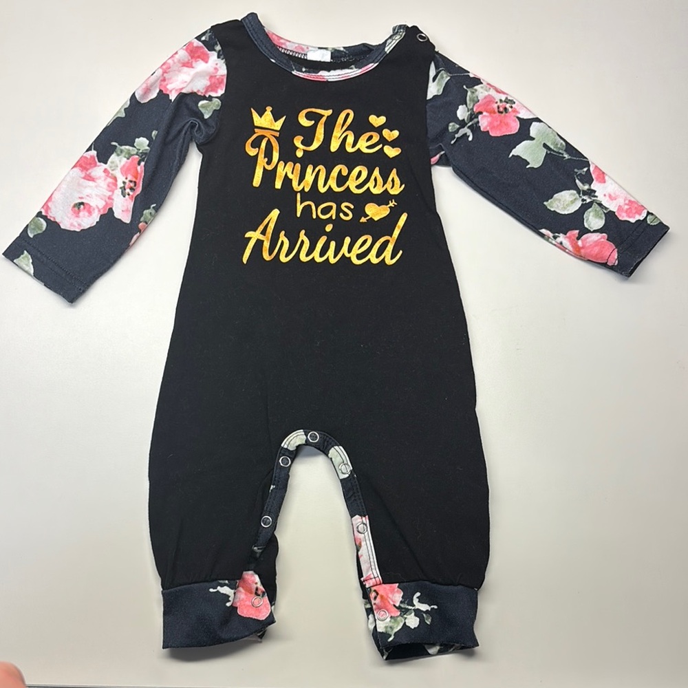 Floral Black and Pink Baby Jumpsuit- 3-6 Month